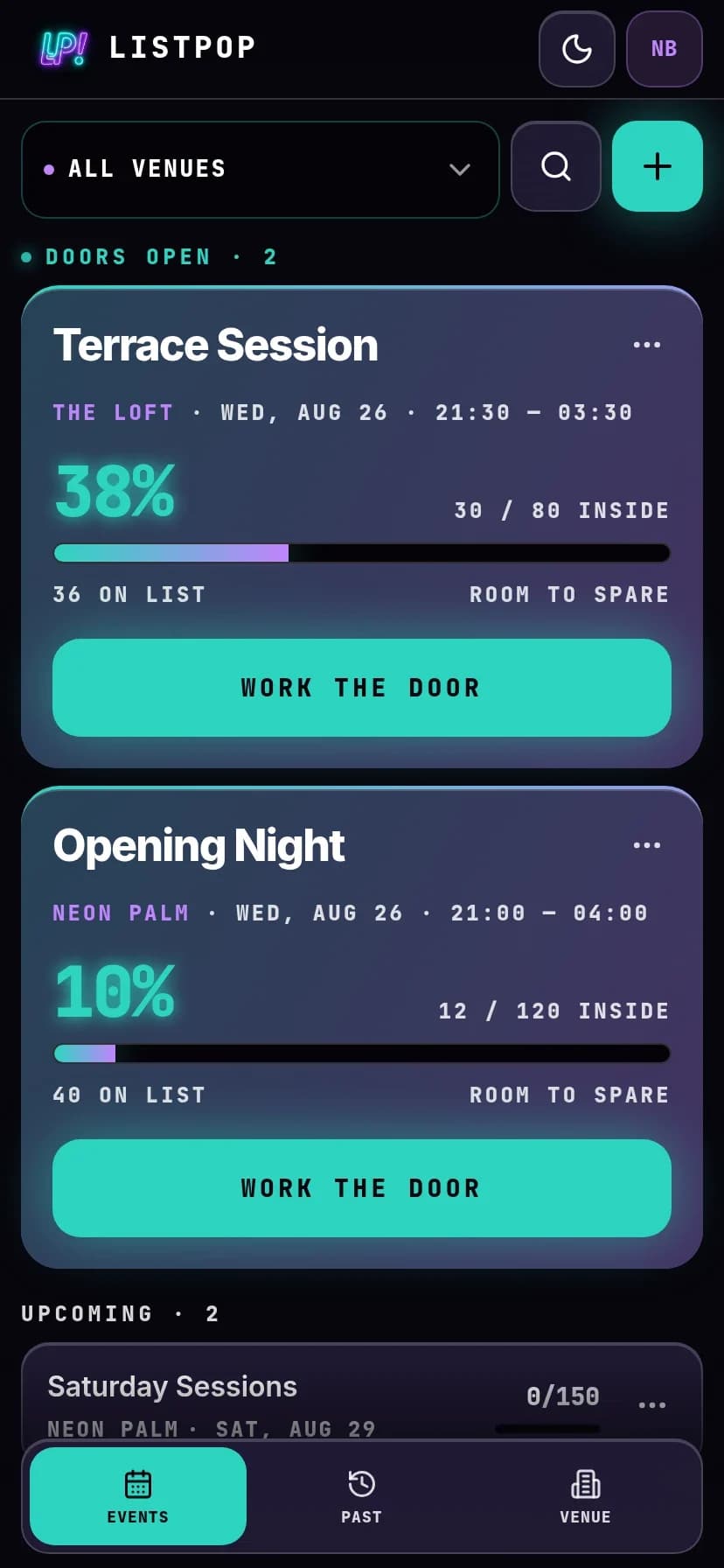The ListPop home screen with two rooms open